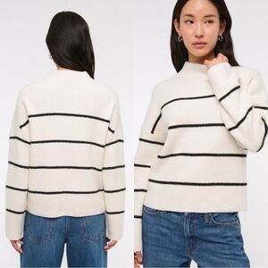 ABERCROMBIE & FITCH Cowl Neck Knit Stripped Ribbed Pullover Cream Sweater Sz S